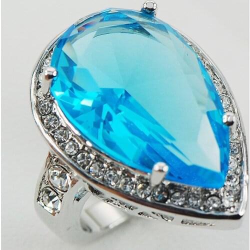 Blue Crystal Zircon White Crystal Zircon Women 925 Sterling Silver Ring F966 Size 6 7 8 9 10