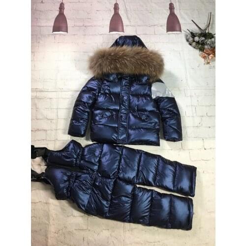 Real raccoon fur 2021 winter jacket child suit jacket+pant twinset boy & girl ski suits children down jacket outerwear parka