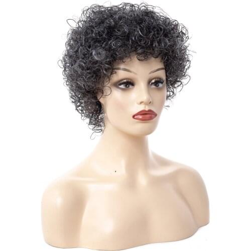 ZM 12" Short Afro Kinky Curly Wig Heat Resistant Wigs with Bangs For Women Gray Nautral Cosplay Costume Party Synthetic Hair