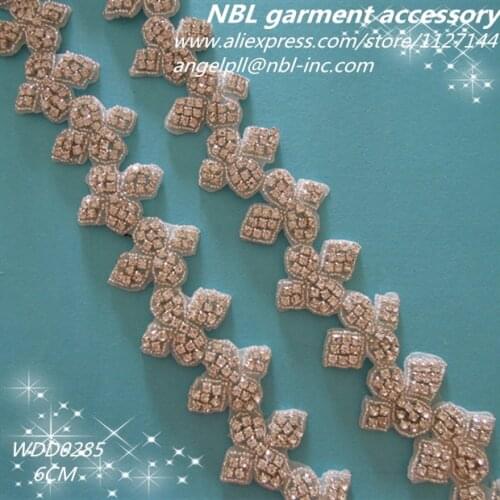 10 yards) Wholesale bridal silver clear beaded applique rhinestone trim iron on for wedding evening dress WDD0285