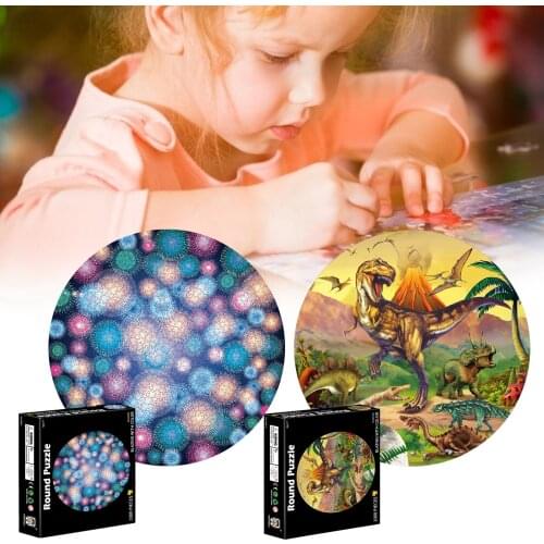 1000 Pcs Dinosaur Round Puzzle 25.6 Inches * 25.6 Inches Early Education Puzzle Creative Puzzle Decompression Game Board Game