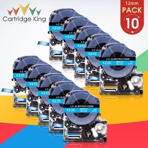 12mm Label Tapes Compatible Epson KingJim Label Printer LC-4RWP Label Ribbon for LW-300 400 Printer White on Blue SD12BW LK-4LWV