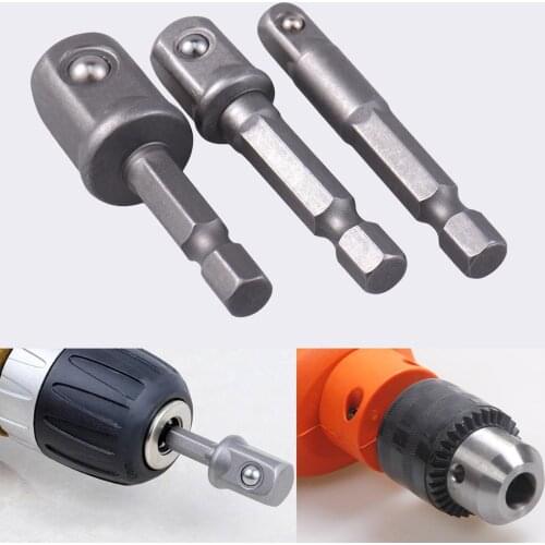 3PCS Hex Shank Wrench Drive Power Drill Socket Drill Adapter Socket Extension Bit Adaptor Set 1/4 3/8 1/2 Screwdriver Tools