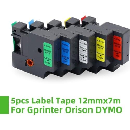 5pcs For Gprinter Orison DYMO label Tape Printer ribbon 12mm*7M handheld label printing paper A45013 45018 45016 45017 45019