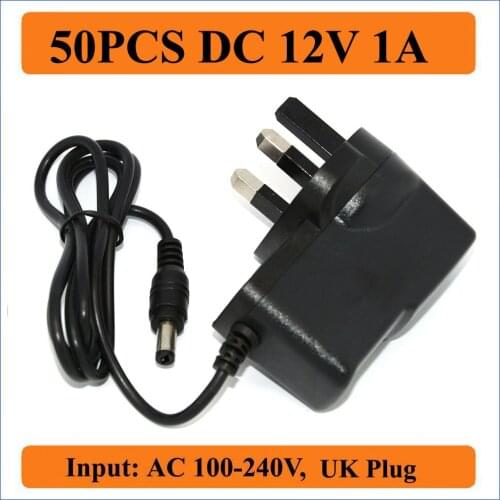 50PCS 12V 1A UK Plug AC/DC Adapter AC 100-240V to DC 12V 1A Switching Power Supply Charger Converter Adapter 5.5mm x 2.1-2.5 mm