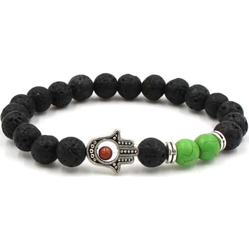 8mm ggr3 Hand Eye silver ball black stone volcanic lava nature black stone green turquoise Bracelet Reiki Chakra Fashion