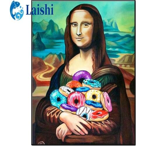Diamant Painting Creative Mona Lisa holding a donut 5D DIY Diamond Painting Full Square Drill Embroidery Home Decor Gift Resin