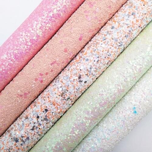 Amonglitter Pink White Chunky Glitter Leather Glitter Fabric, Glitter Fabrich Sheets for DIY Bows Bags 21x29cm A4 size MB005