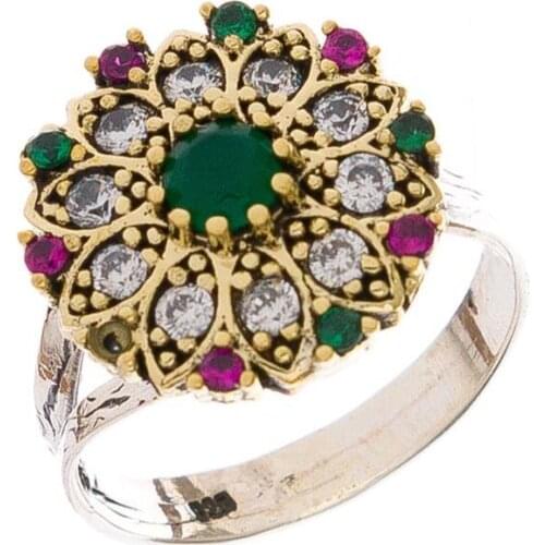Verde Colored Stone Silver Authentic Jewelry Ayarlanabiilir Ring