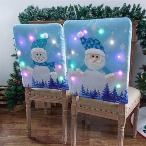 Cute Christmas Chair Cover Santa Clause/ Snowman Print Seat Cover Slipcover with Lamp for Dinning Chairs