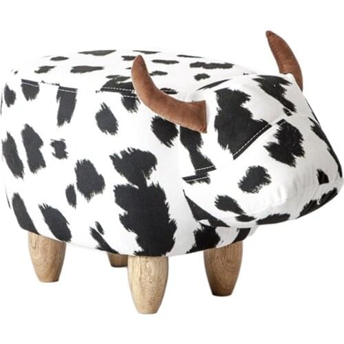 Solid Wood Household Baby Cute Cartoon Cow Sofa Chair Creative Animal Children Small Bench Leather Shoe Stool Room Decoration