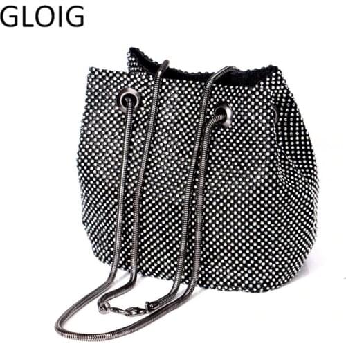 GLOIG New design women soft clutch rhinestones ladies handbags diamonds wedding party evening bags with snake chain purse