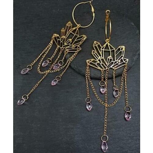 Gothic Quartz Hoop Earrings -Geometric Earrings -Witch Goth Statement Earrings Bohemia Earrings