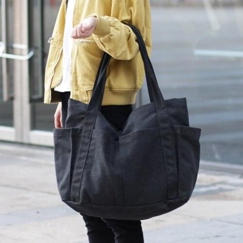 Handbag Canvas Shoulder Bag Leisure Art Pure Color Trend Simple Fashion Large Capacity Shopping Bag