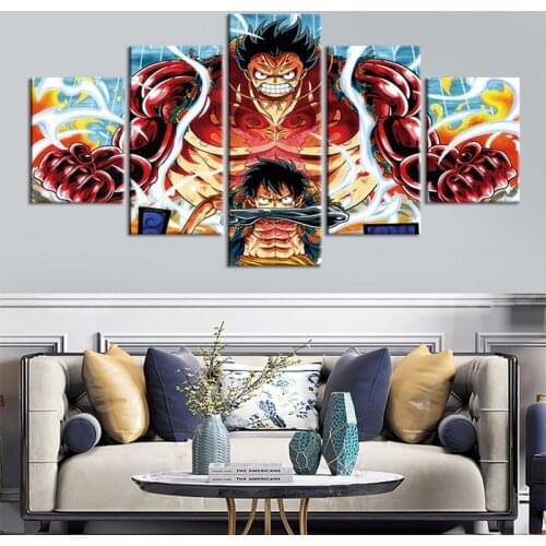 Canvas Wall Art Prints 5 Panels One Piece HD Character Animation Painting Modular Pictures Living Room Home Decoration Poster