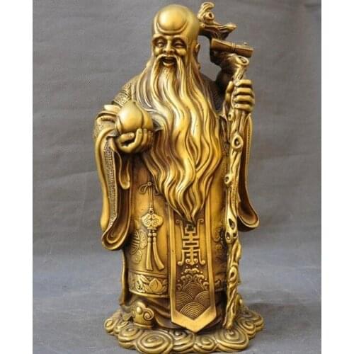 Chinese brass Stand Immortal Peach Shou God Of longevity Old man Statue
