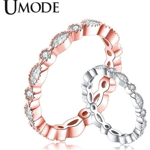 UMODE New CZ Crystal Twisted Rings for Women Fashoin Clear Round&Marquise Cut Zircon Rose&White Gold Rings Jewelry AUR0457