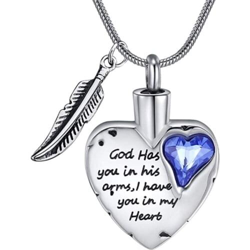God Has You in His Arms Cremation Jewelry with Angel Wing Heart Urn Necklace for Ashes Cremation Jewelry" Urn Charm"