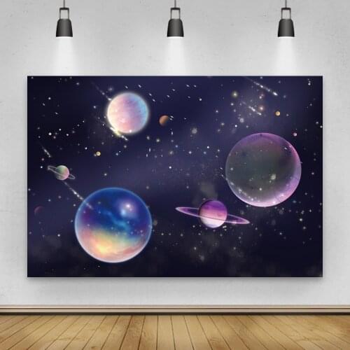 Laeacco Aviation Theme Shooting Star Galaxy Planet Birthday Baby Shower Purple Background Backdrop For Photo Studio Photocall