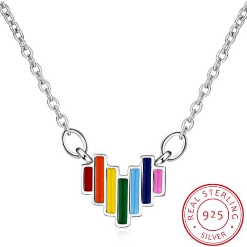 Cute Rainbow Mini Heart Short Clavicle Chain 925 Sterling Silver Temperament Personality Fashion Female Necklace SNE056