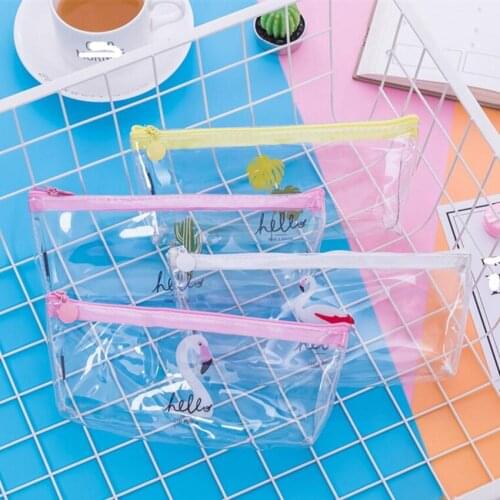 M119 Cute Women Purses Transparent PU Flamingo Cactus Coconut t Coin Purse Wallet Card Pen Bag Student Gift Wholesale