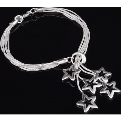 Charm Classic Star Pendant Bangles Bracelet For Women Silver Plated Link Chain Cuff Jewelry Gift Free shipping