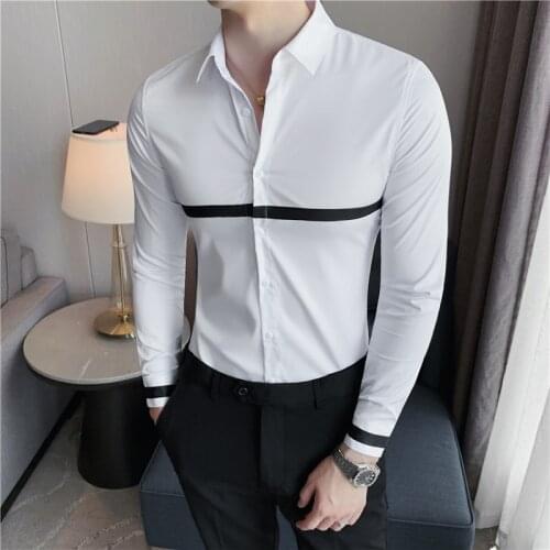 2021 Autumn Long Sleeve Casual Shirts Slim Fit Business Formal Dress Shirts Social Party Office Clothing Camisas Para Hombre