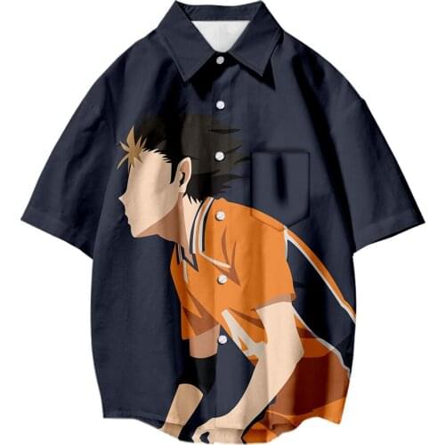 Popular 3D Comic Haikyuu!! Short Sleeve Shirt Men Women Streetwear Fashion Summer Loose Tops with pocket and Buttons Cool Shirts