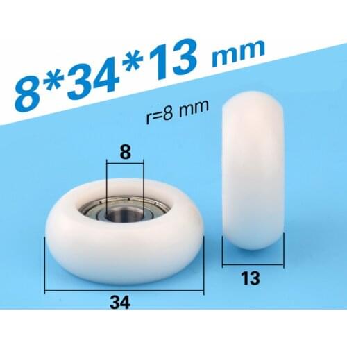 [R0834-13]10PCS Free Shipping 608zz round type high quality cash register bearing roller wheels 8*34*13mm 0834T roller