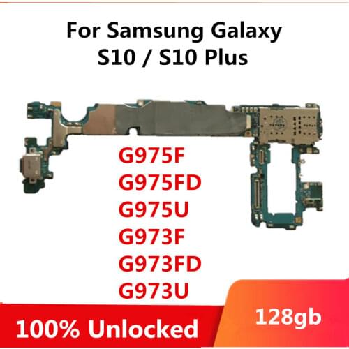 Original Unlocked For Samsung Galaxy S10 / S10 Plus/S10E Motherboard G975F G975FD G975U G973F G973FD G973U G970F G970U G970FD