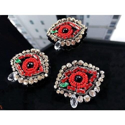Redeyes rhinestones bead brooch patches applique vintage crystal fabric sew on patch fashion clothing bags decoration patch