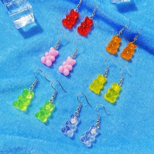 1Pair statement minimalist dangle earring jelly Polychromatic Gummy Bear drop earrings fashion minimalist stud earings for women