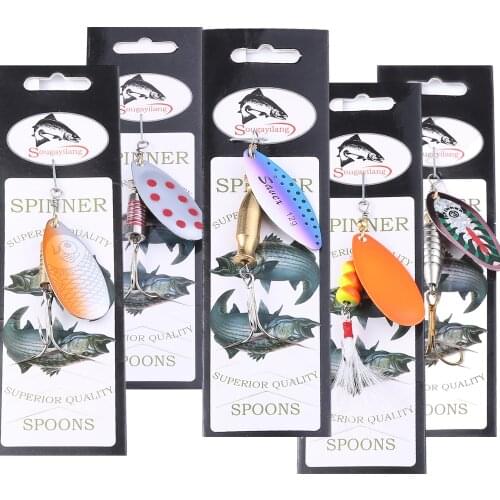Sougayilang Spinner Lure Bait Spoon Metal Bait Treble Hooks Jig Sequin Bass Trout Metal Jigging Lure with Hooks Fishing Tackle