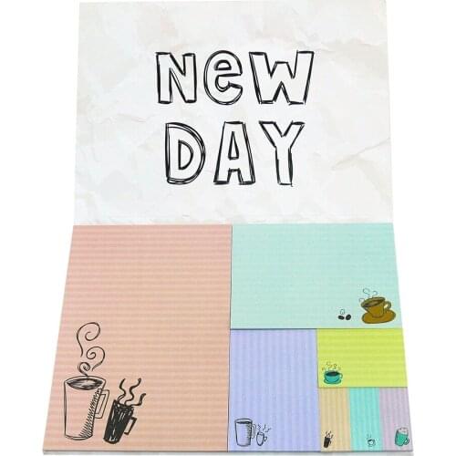 4A Printed Sticky Notes,NEW DAY COFFEE,Kawaii Cute Stationery Memo Pad,Self-Stick Notes,Close Size:8 1/2 x 6 Inches,4A 8664