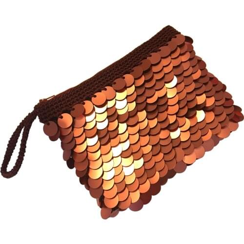 Pafuli Hand Knitted Sequin Clucth Bag Copper