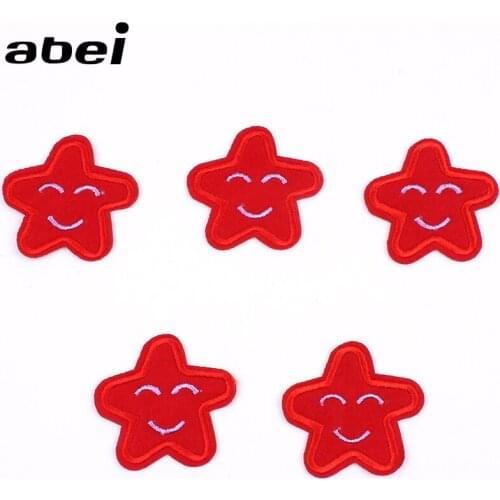 10pcs/lot Iron On Red Smile Face Star Patch Embroidery Kids Apparel Fabric Stickers DIY Jeans Bags Sewing Appliques Coats Badge