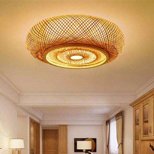 Japanese ceiling lamp creative decorative lamp bedroom led art living room bedroom wooden ceiling lamp bamboo weaving lamp
