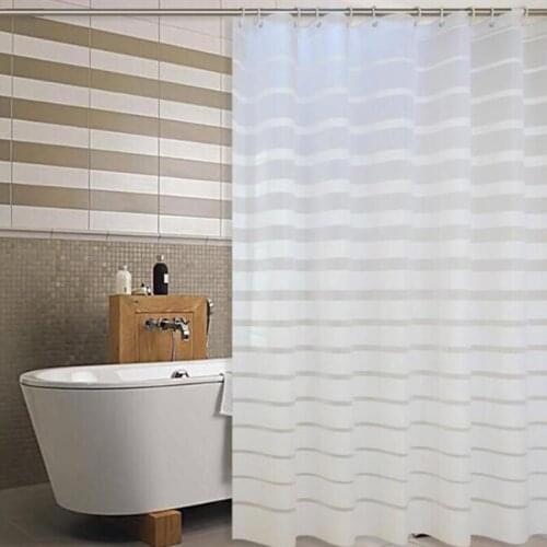 Shower Curtains Plastic White Striped Bath Screen For Home Hotel Bathroom Waterproof Mold Proof Curtain With Hooks