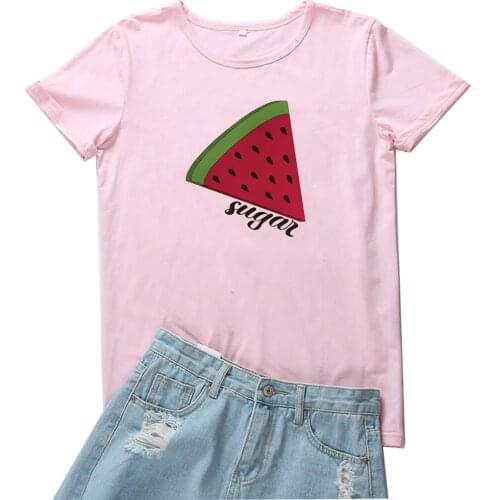 Sugan Women T Shirt Watermelon Pattern Tshirt Women Funny Cartoon Fruit Print Women Tshirts Kawaii Graphic Tee Women Streetwear