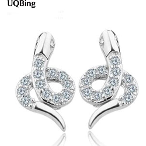 Fashion Style 925 Sterling Silver Snake Stud Earrings With Rhinestone Stud Earrings For Women Jewelry Free Shipping Brincos