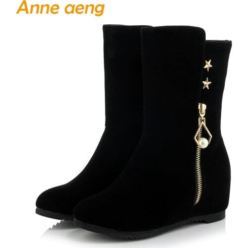 2019 autumn winter women boots Ankle 5CM height increasing zip ladies sexy snow boots black winter women shoes big size 33-40