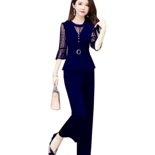 Plus Size5XL Women Pants 2-Piece Set 2021 Female Summer Set Lady Slim Tops+ Wide leg Pants Two-Piece Suit Short Sleeve Suit C725