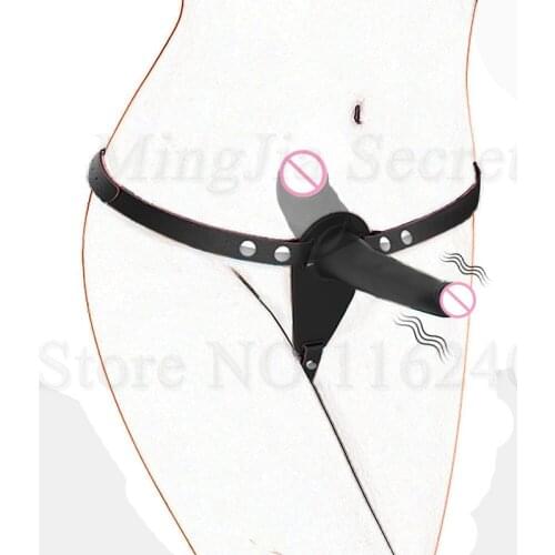 Lesbian Strapon Dildo Vibrator Realistic Double Penis Anal Plug PU Leather Harness Belt Sex Toys for Women Vagina Masturbator