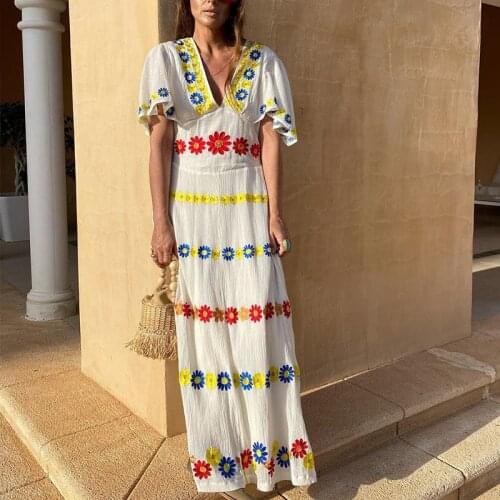 Floral Print Deep V-neck Womens Long Dress Casual Butterfly Sleeve Dresses Woman Summer 2021 New Bohemia Beach Loose Lady Robe