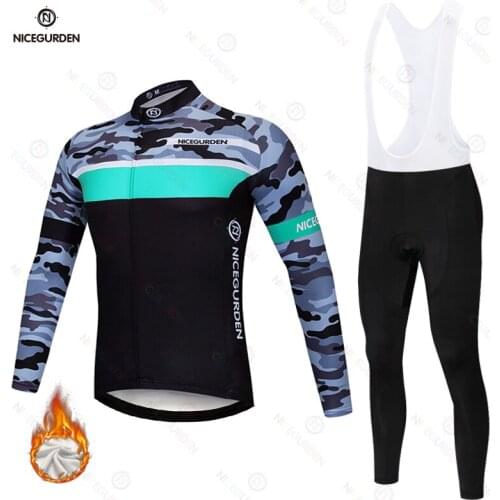 Winter Fleece Mens Mountain Sports Thicken Warm Cycling Suit Mountain Bike Suit Racing Suit Cycling Sweatshirt Long Top Set