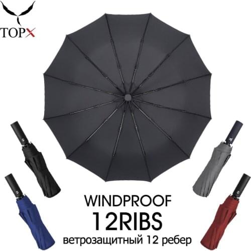 12K Wind Resistant 3Folding Umbrella Men Women Rain Automatic Large Umbrellas Business Portable Long Handle Parasol Paraguas