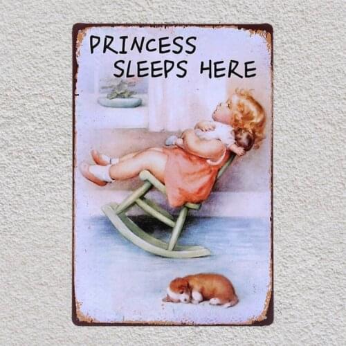 1 pc princess sleeps here cats baby girl Tin Plate Sign wall plaques man cave Decoration Dropshipping Poster metal