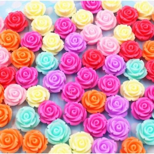 100pcs/lot flat back resin flowers mix colors kawaii resin rose DIY resin cabochons accessories14mm