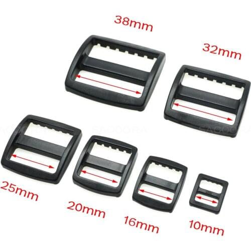 1000pcs/pack Plastic Slider Tri Glide Adjust Buckles Backpack Straps Webbing 10/16/20/25/32/38mm Wider Style Black