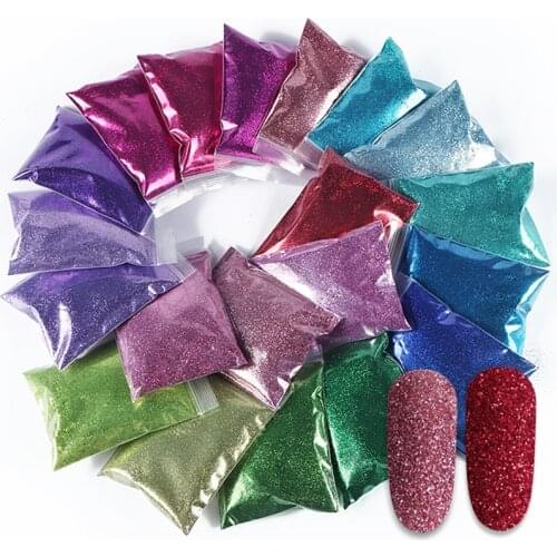 20Pcs 50G Gradient Shiny Nail Glitter 0.2mm Sugar Powder Bulk Fine Chrome Pigment Dust Kit For Manicure Gel Nail Art Decorations